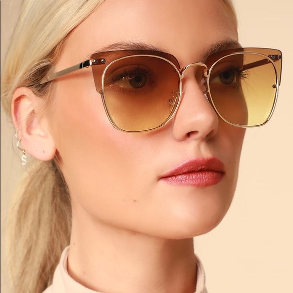 Lulus Most Definitely Brown & Gold Sunglasses - Picture 1 of 4